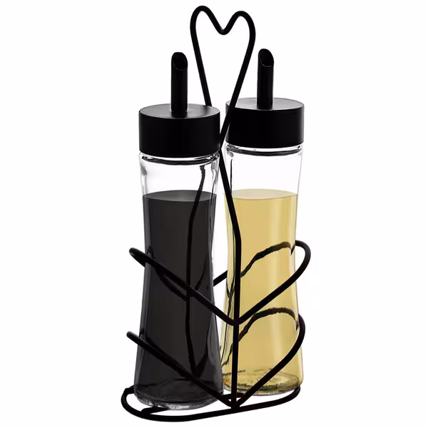 (12 bucăți) Set de oliviere – 2 piese – pe suport – oțet și ulei – negru
