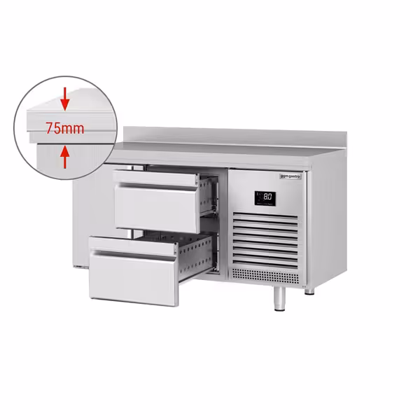 Rashladni pult PREMIUM PLUS - 1468x600 mm - 250 l - Ventilirano hlađenje - s 1 vrata - s 2 ladica - Podignuti rub