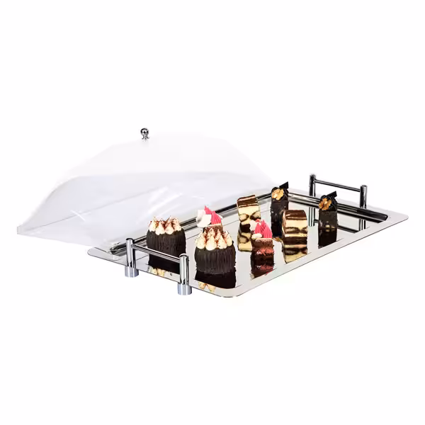 (4 pcs) GN 1/1 Gastronorm Tray - Stainless Steel - 530x325mm - Height: 180mm - non-slip surface - with clear roll-top cover