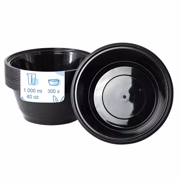 (300 pcs) Food Lidding Tray Polypropylene - 1000ml - Round - Black