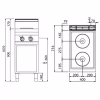 Električni štednjak - Linija 700 - 5,2 kW - 2 ploče - samostojeći - otvoreni ormarić - 400x714x1070 mm