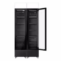 (2 pcs) Commercial Beverage Display Fridge with Illuminated Canopy - 870mm - 290 Litres - with 2 hinged glass doors - LED lighting - digital controller with temperature display - Black - Temperature range 1 to 10 °C