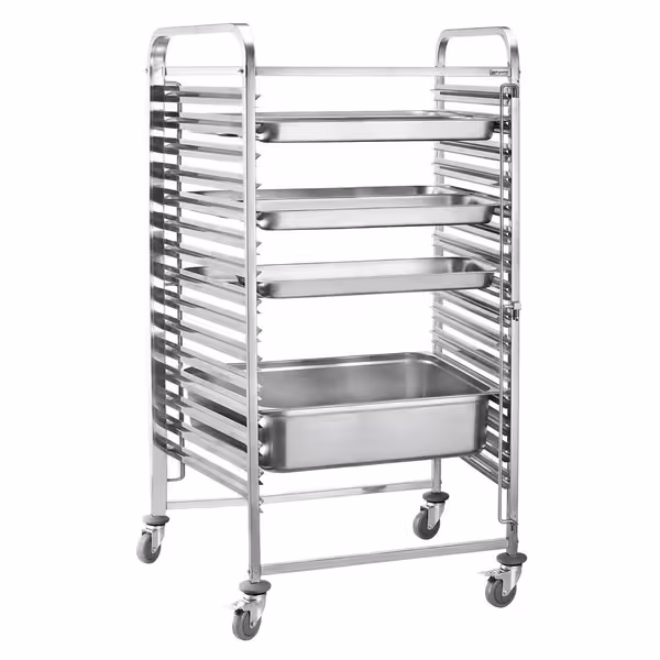 Inox kolica za GN plehove - za 16 GN 2/1 - kotači Ø 125 mm (2 s kočnicom)