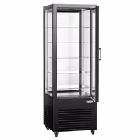 4-Sided Glass Display Fridge - 440L - 675mm - Double glazing - with 5 glass shelves - front & rear glass doors - for drinks & dairy - Black
