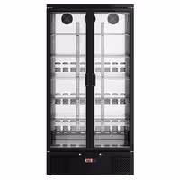 Commercial Beverage Display Fridge - 920mm - 466 Litres - stainless steel interior - with 2 hinged glass doors - digital controller with temperature display - Black - Temperature range 2 to 8 °C