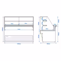Csemegepult TORONTO - 1600x880 mm - 568 liter - ventilációs - dupla üvegezés - 2 polccal - fekete - fekete gránit munkalap