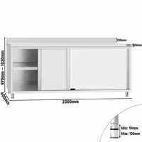 خزانة عمل ستانلس ستيل KOPENHAGEN ECO - 2000x600mm - مع أبواب منزلقة & مع حاجز خلفي