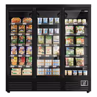 Commercial multideck display fridge - 1890mm - 1539L - with 3 double‑glazed hinged glass doors & 5 shelves - Black