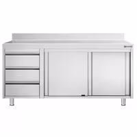 خزانة قاعدية ستانلس ستيل KOPENHAGEN PREMIUM - 1800x600mm - وحدة أدراج 3 يسار - مع حاجز خلفي