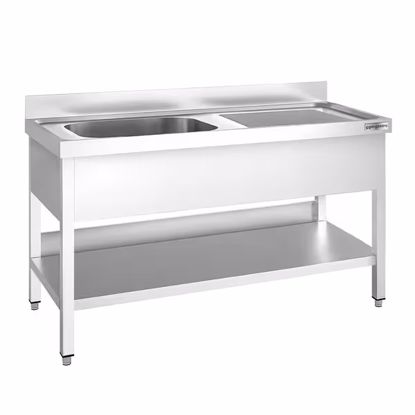 Sudoper za lonce PREMIUM - 1600x700 mm - s donjom policom - s 1 koritom - korito lijevo - inox