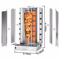 Gas Doner Kebab Grill (Shawarma/Gyros) - 6+6 Burner - up to 150kg - 39kW - Countertop - incl. 2 splash guards & 2 double doors