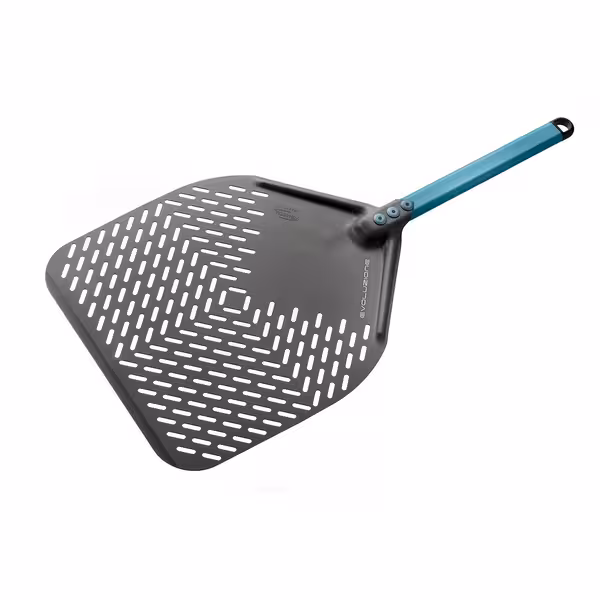 Lopata za pizzu - EVOLUZIONE - anodizirani aluminij - ojačana lopata - 300x300 mm - perforirana - tvrda anodizacija (S.H.A.) - drška aluminijska