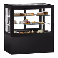 Commercial cake display fridge - 570L - 1210mm - Double glazing - with 2 shelves - rear sliding glass door - Black