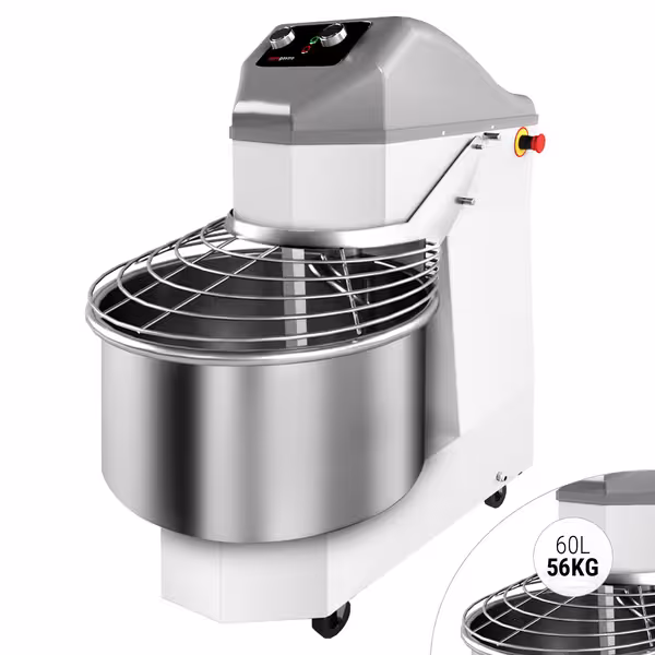Spiralna miješalica za tijesto - 60 l / 56 kg - 2 brzine - s fiksnom posudom - s mehaničkim timerom - 400 V - za pizzu i kruh