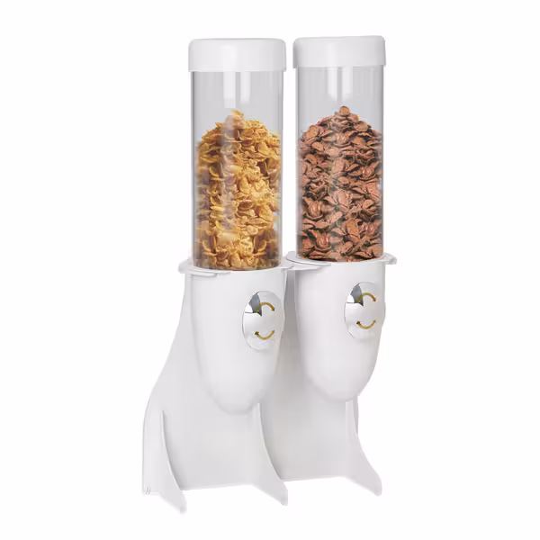 Commercial Cereal Dispenser - double - Ø115mm - Rotary Dispense - 2 Plastic Containers - Stainless Steel Stand