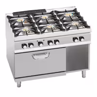 Cocina a gas - 44kW - 6 fuegos - con horno eléctrico convección - 4,68kW