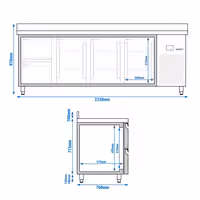 Commercial Counter Fridge PREMIUM - 2330x700mm - with 3 doors - 2 drawers - with upstand - capacity 632 litres