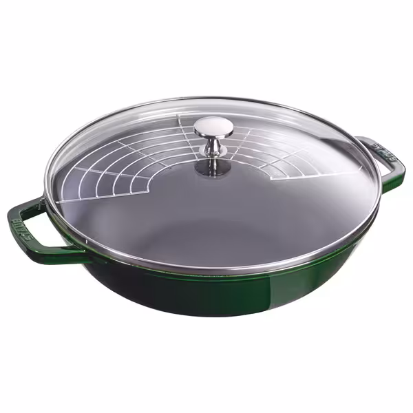 STAUB | SPECIALITIES - Wok met glazen deksel - Ø 300mm - Gietijzer - Basilicumgroen