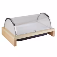 Soğutuculu Teşhir Standı - Kemer Tipi - GN 1/1 - Akrilik - 635x425mm - Yükseklik: 310mm - dahil: ahşap stand, plastik kap, melamin tepsi, soğutucu akü, rolltop kapak