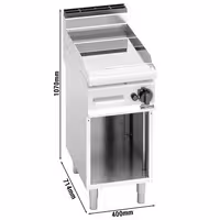 Plancha a gas Fry top - placa de acero rectificado - 6,9 kW - Liso - Superficie de cocción: 395x500mm - con base abierta