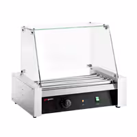 Commercial Hot Dog Roller Grill - 5 Rollers - with Glass Cover - Single Heating Zone