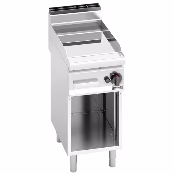 Plinski roštilj - 6,9 kW - Glatka - površina pečenja: 395x500 mm - na otvorenom ormariću - satinirana (Scotch-Brite) završna obrada