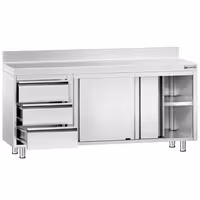 خزانة قاعدية ستانلس ستيل KOPENHAGEN PREMIUM - 1800x600mm - وحدة أدراج 3 يسار - مع حاجز خلفي