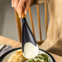 STAUB | Silicone Cooking & Serving Spoon – 30 cm - Black - Acacia Handle - Non-stick Safe