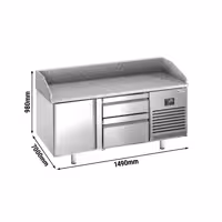 Stół chłodniczy do pizzy PREMIUM PLUS - 1490x700mm - z blatem granitowym - 1‑drzwiowy, 2 szuflady