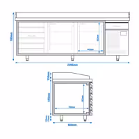 Stół chłodniczy do pizzy PREMIUM PLUS - 2305x800 mm - z 2 drzwiami i 7 szufladami