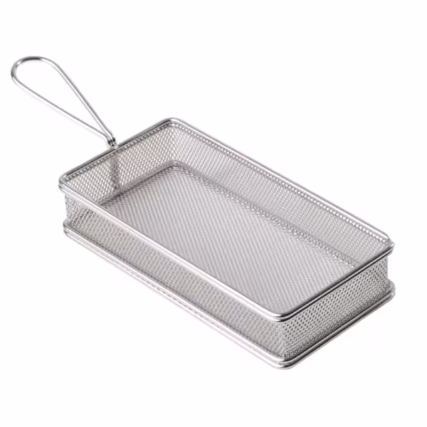 (6 Stück) Servier Frittierkorb - SNACKHOLDER - Edelstahl - 215x105mm - Silber