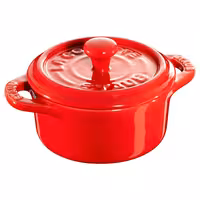 (4) STAUB| Ceramic Mini Cocotte Set, Round – Cherry Red - Ø 100 mm - 0.20 L Each