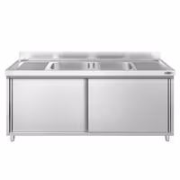 Sudoper s ormarićem PREMIUM - inox - 2000 x 700 mm - sa 2 korita - korita sredina