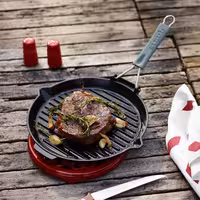 STAUB | Pure Grill Round Cast Iron Grill Pan – Ø28 cm - Black - Spout & Folding Silicone Handle