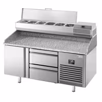 Pizzapult PREMIUM PLUS - 1490x700 mm - 1 ajtó + 2 fiók - feltéthűtővel - 6x GN 1/4 - gránit munkalappal