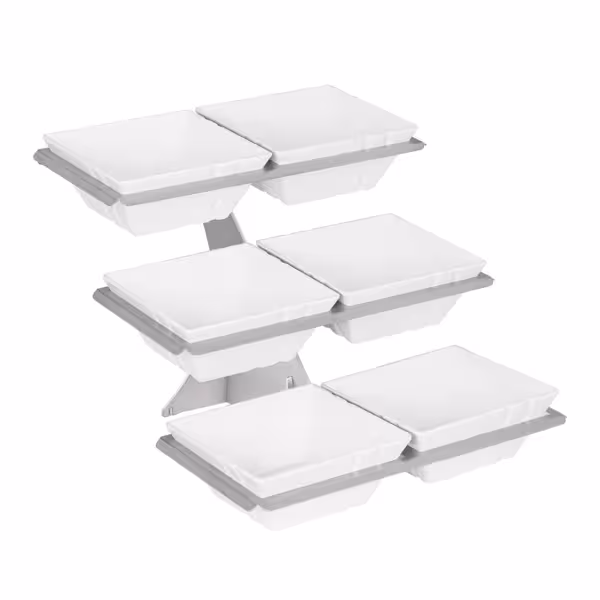 Etagere / Buffet Stand - Stainless steel frame - square - Height: 415mm - incl. 6 Melamine bowls 240x240mm - with 3 shelves