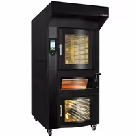 Rotirajuća električna pekarska konvekcijska peć - 6x EN 600x400 - Upravljanje na dodir - Uklj. pećnica za pizzu, napa & fermentacijska komora - Crna boja