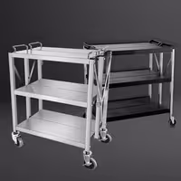Cărucior de servire – pliabil – din plastic, 880 x 500 mm – cu 3 rafturi