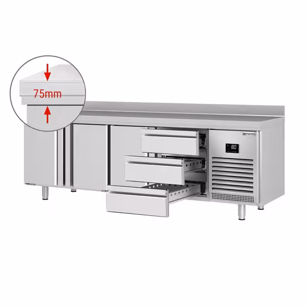 Aukstuma galds PREMIUM PLUS - 2452x600 mm - 510 l - ar 3 durvīm - ar 3 atvilktnēm - Ar apmali