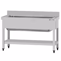 Grovdiskbänk i rostfritt stål ECO - 1200x600 mm - med underhylla - 1 ho mitten - extra djup ho - med stänkskydd