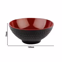 (6 adet) Kase - ASIA PLUS - Melamin - 0,60L - 160x160mm - Derinlik:70mm - Siyah/Kırmızı
