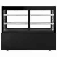 Commercial cake display fridge MADRID Self-Service - 530L - 1500mm - Double glazing - square - with 2 glass shelves - rear sliding doors - incl. night curtain - for patisserie - Black matt