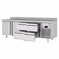 Commercial Counter Fridge PREMIUM PLUS - 2452x700mm - with 2 doors - 4 drawers (1/2 GN) - with upstand - capacity 625 litres
