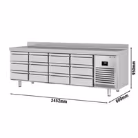Aukstuma galds PREMIUM PLUS - 2452x600 mm - ar 12 atvilktnēm - Ar apmali