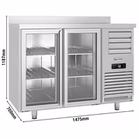Stół chłodniczy barowy do napojów Premium PLUS SUPERCOOLER – stal nierdzewna – 1475 x 700 mm – z 2 drzwiami szklanymi i rantem