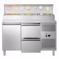 Stół przygotowawczy ECO – 1360 mm – na 7x GN 1/3 – z 1 drzwiami i 2 szufladami