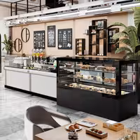 Commercial cake display fridge - 990L - 2010mm - Double glazing - square - with 2 shelves - rear sliding door - for patisserie - Black