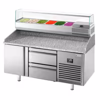 Table réfrigérée à pizza Premium PLUS - 1490x700 mm - avec 1 porte & 2 tiroirs - incl. vitrine réfrigérée - 6x GN 1/4