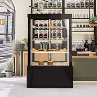 Commercial cake display fridge - 950L - 1200mm - Double glazing - square - with 3 adjustable shelves - rear sliding doors - for patisserie - Black