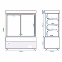 Commercial cake display fridge - Double glazing - square - mirrored front - with 3 adjustable shelves - rear sliding doors - for patisserie - 1400L - 1500mm - Black